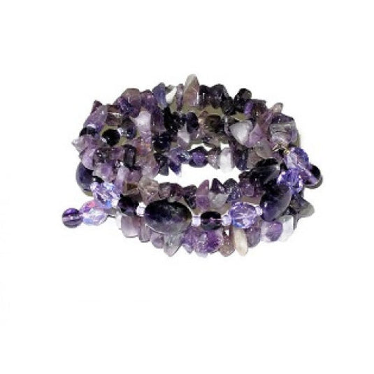 Amethyst beaded wrap bracelet on a white background