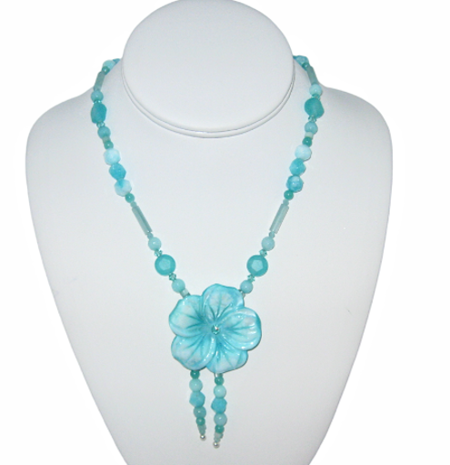 Aqua Blossom Necklace with Flower Pendant