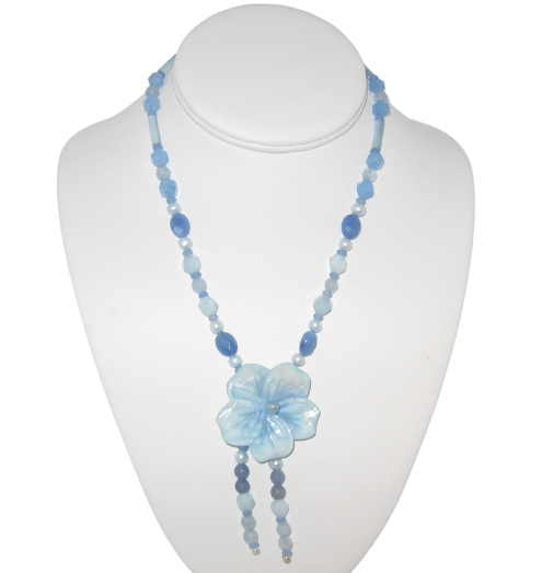 Blue Blossom Necklace with Mother-of-Pearl Flower Pendant
