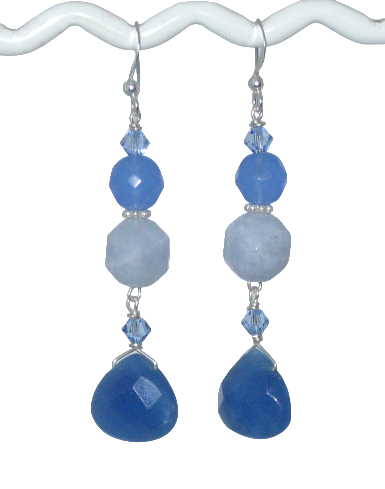 Blue Dangle Earrings with Briolette Beads
