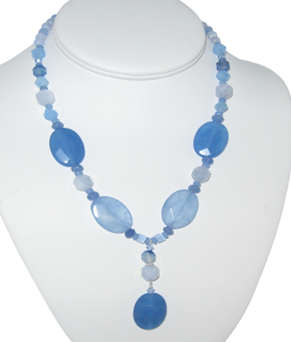 Blue Statement Necklace with Drop Pendant