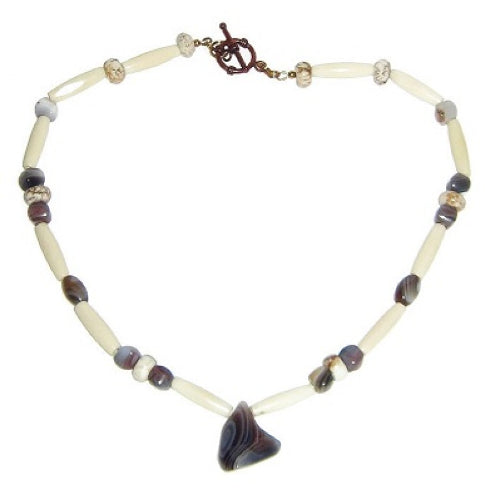 Off-White Men's Necklace with Botswana Agate