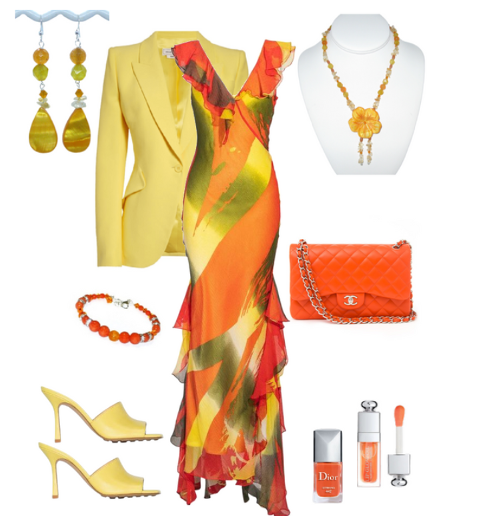 Orange and Yellow Blossom Necklace with Mother-of-Pearl Flower Pendant