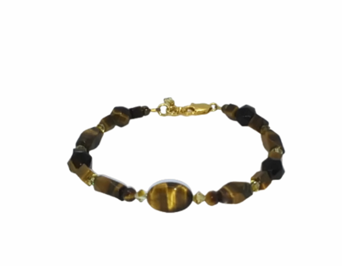 Brown beaded bracelet with tiger eye stones on a white background