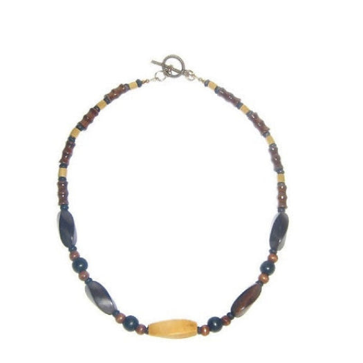 Men's beaded necklace with multicolored beads on a white background