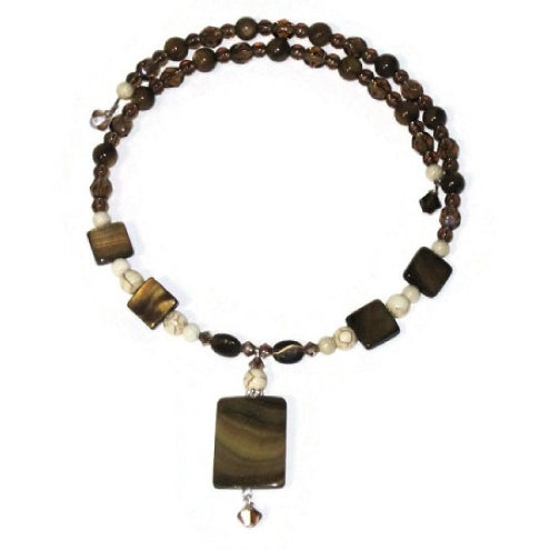 Brown and Cream Choker with Drop Pendant