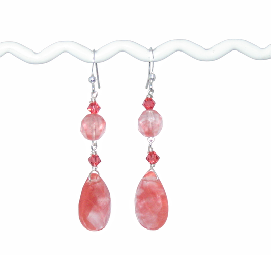 Cherry Quartz Earrings with Faceted Briolette Beads