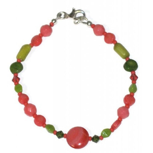 Coral and Olive Green Beaded Bracelet and Earring Set
