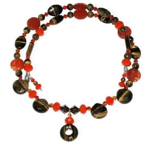 Tiger Eye and Orange Choker Set with Matching Earrings