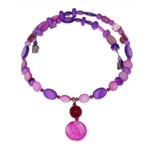 Fuchsia and Purple Mother-of-Pearl and Agate Choker and Earrings Set with Swarovski Crystals