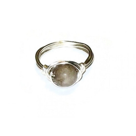 Golden Tan Jade Wire-Wrapped Ring