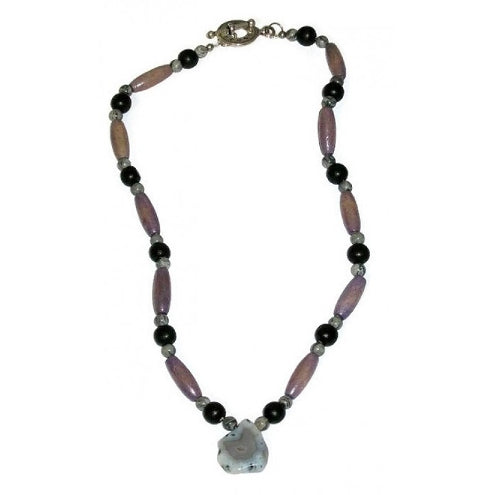 Men's Grey, Black and Greyish Purple Beaded Necklace