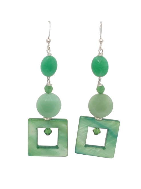 Faceted Green Jade and Mother-of-Pearl Earrings