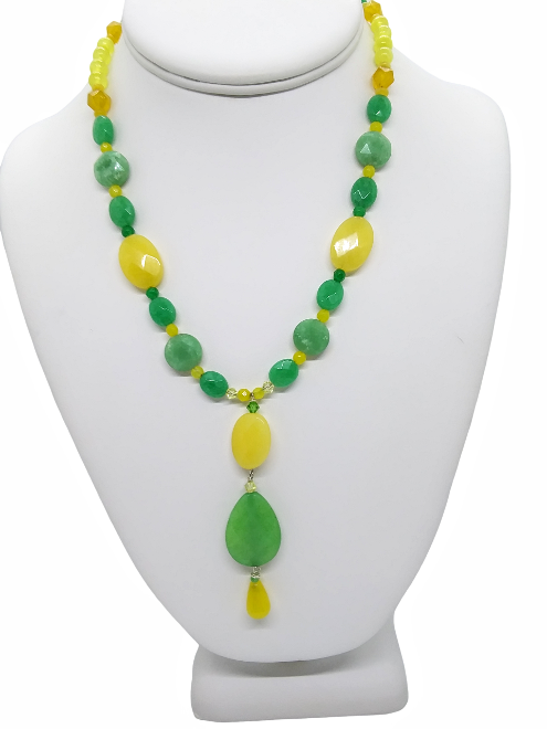 Elegant Green and Yellow Necklace with Drop Pendant