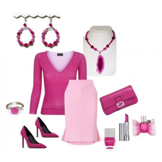 Pink and fuchsia fashion look and accessories