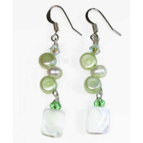Light Green and Off White Necklace and Earring Set