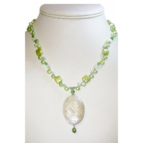 Light Green and Off White Necklace and Earring Set