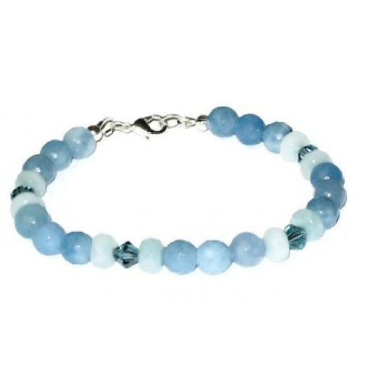 Blue beaded bracelet with a blend of beautiful blue hues on a white background