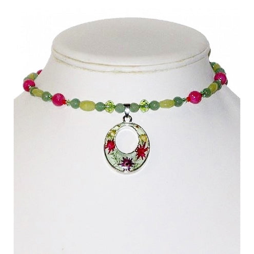 Green Fuchsia and Red Choker Set with Flowers