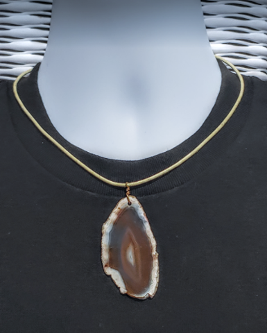 Men's Off White Leather Cord Necklace with Agate Pendant