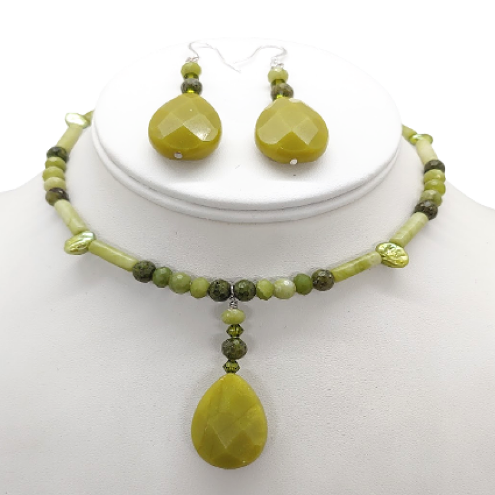 Olive Jade and Forest Green Choker Set