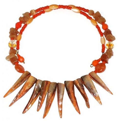 Orange Mother-of-Pearl Spike Choker