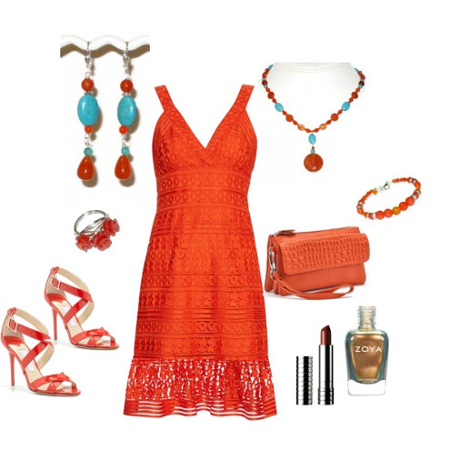 Orange and Turquoise Necklace with Coin-Shaped Jade Pendant