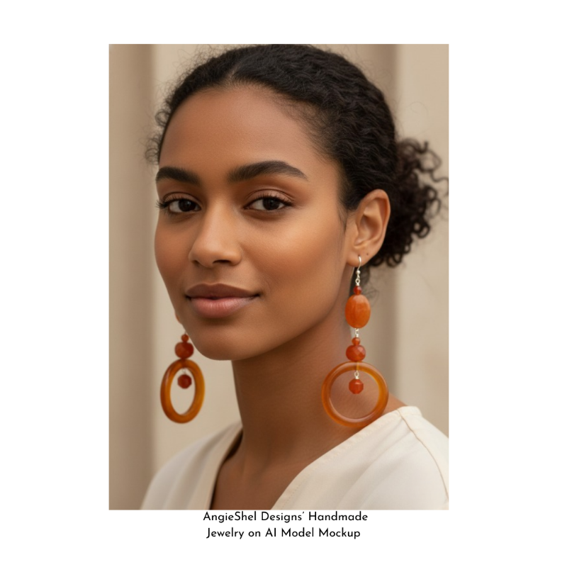 Orange and Carnelian Hoop Style Dangle Earrings
