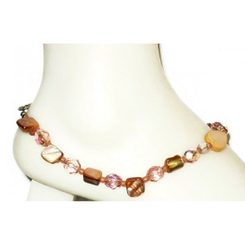Peach Ankle Bracelet with Mother-of-Pearl Center Piece