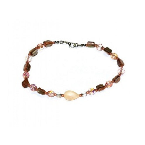 Peach Ankle Bracelet with Mother-of-Pearl Center Piece