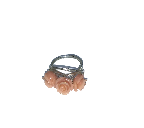 Peach Three Flower Wire-Wrapped Ring