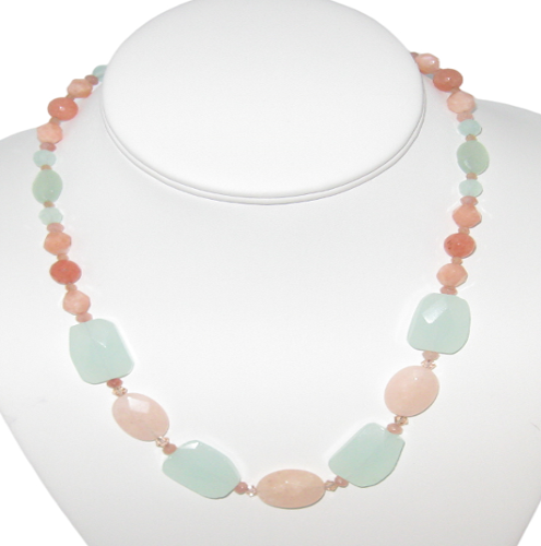 Peach, Salmon and Light Green Statement Necklace