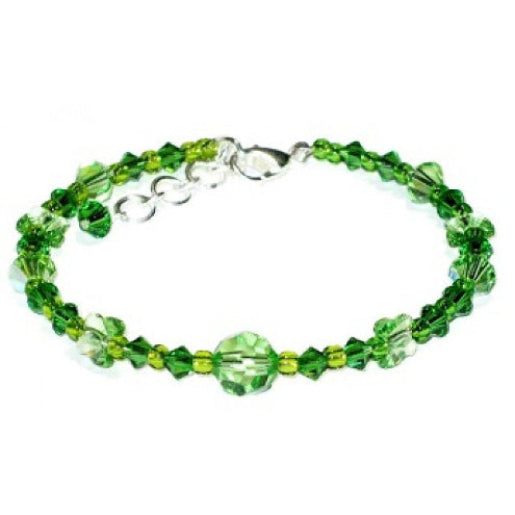 Green beaded crystal bracelet on a white background