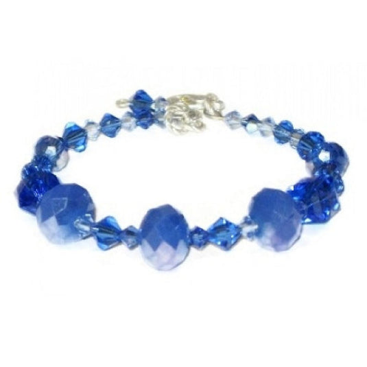 Periwinkle blue crystal beaded bracelet on a white background