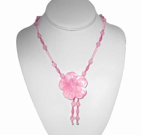 Pink Blossom Necklace with Mother-of-Pearl Flower Pendant