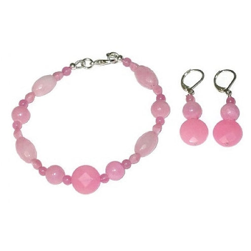 Pink Jade Bracelet and Earring Set