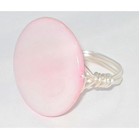 Round Pink Mother-of-Pearl Wire-Wrapped Ring
