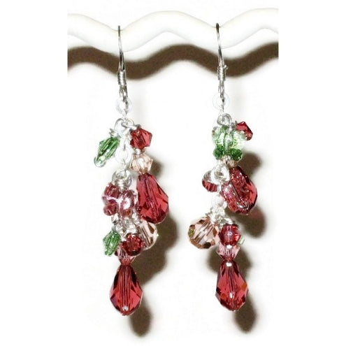 Pink, Green and Peach Dangle Crystal Earrings