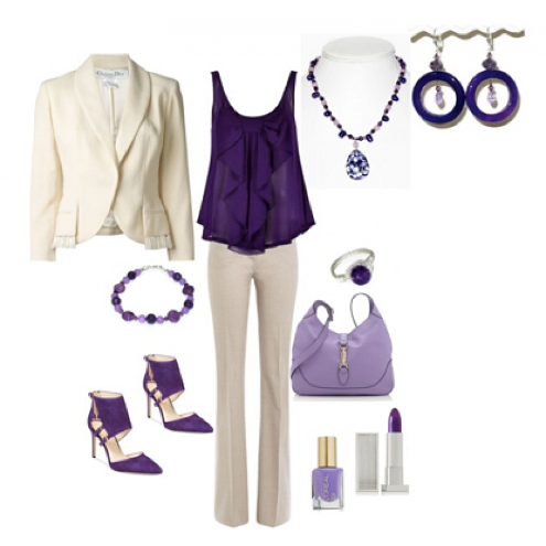 Purple Necklace with Mosaic Mother-of-Pearl Pendant