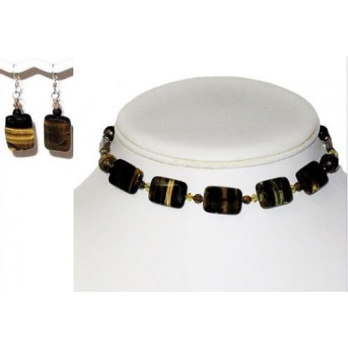 Choker and Earrings with Tiger Eye Rectangle Center