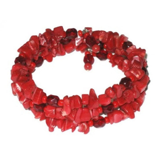 Red beaded wrap bracelet on a white background