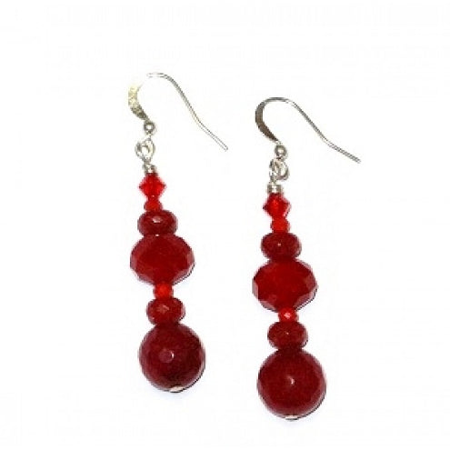 Red Crystal and Jade Bracelet and Earring Set
