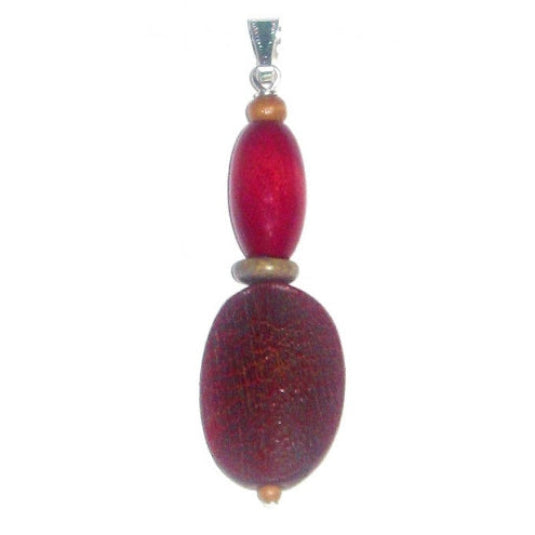 Red brown beaded pendant with silver -plated bail on a white background