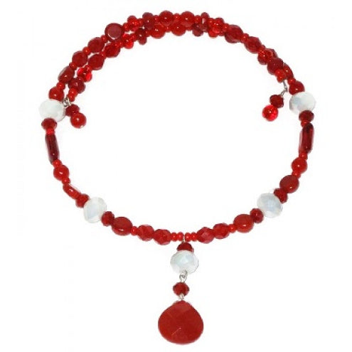 Red and White Choker and Earring Set with Faceted Briolette Pendant
