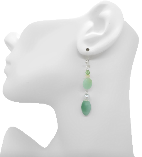 Elegant Sage Green, Cream and Beige Earrings