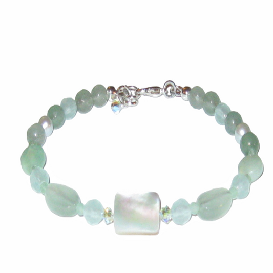 Cream and Sage Green Chalcedony Bracelet
