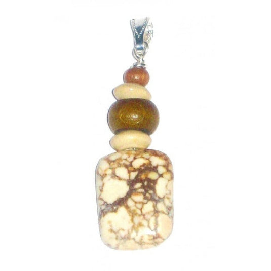 Multicolored bead pendant on a white background