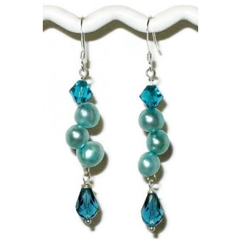 Teal and Turquoise Blue Freshwater Dancing Pearl Earrings