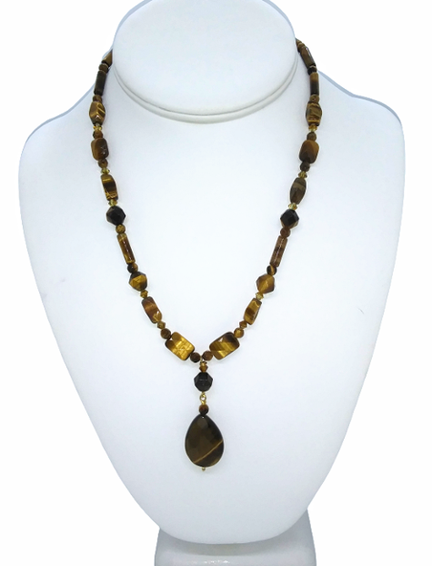 Brown Tiger Eye Necklace with Drop Pendant