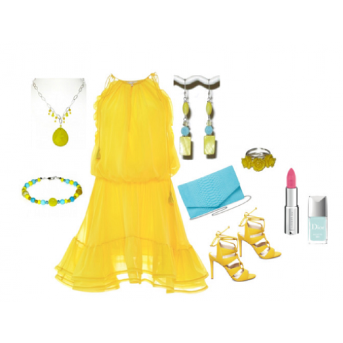 Yellow and Sky Blue Dangle Earrings